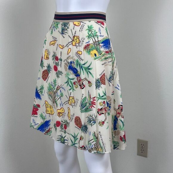 J Crew Women Size 2 Cream Novelty Hawaiian Pleated Mini A Line Skirt Resortwear - Picture 8 of 15
